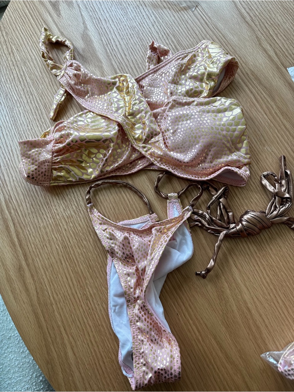 Pink & Gold Embossed Bikini Set - Women Swim Bikini